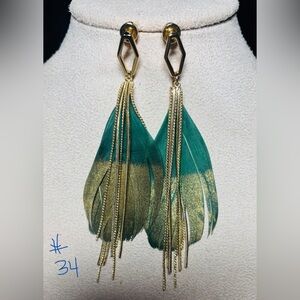 Elegant Gold and Green Feather Earrings from Chicos